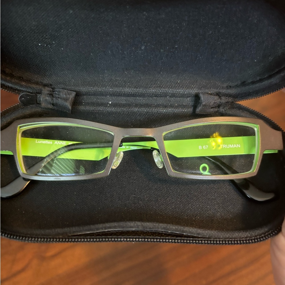 Anne et Valentin B67 Truman Chocolate Brown and Lime Green Eyeglass Frames